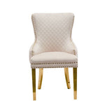 Set of 2 Beige Velvet Dining Chairs Button Studded Ring Back Design Golden Legs V43-DC-LYN-GL