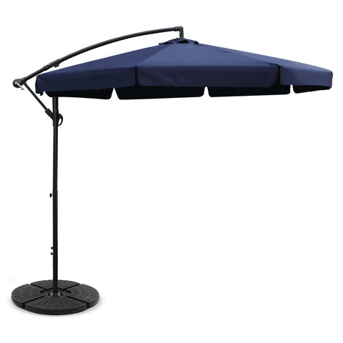 Instahut 3m Outdoor Umbrella w/Base Cantilever Garden Patio Beach Navy UMB-BAN-F-50-48-NA