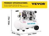 VEVOR Air Compressor 6.6 Gallon, Portable Air Compressor 1 HP, Oil Free Air Compressor Steel Tank V952-WSKYJ750-25L00001V3