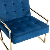 Arm Chair Blue Velvet Fabric Golden Metal Base V43-AC-CRMN-BU