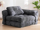 Foldable Corduroy Sofa Bed with Tufted Buttons and Side Buckle Straps, Convertible Lounger for V1341-ZY-WB52SDVY-GREY