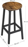 Set of 2 Bar Stools with Sturdy Steel Frame Rustic Brown and Black 65 cm Height V178-11109