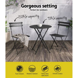 Gardeon 3PC Outdoor Bistro Set Steel Table and Chairs Patio Furniture Black ODF-METAL-3PCS-BK