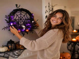 Halloween Artificial Seasonal Wreath, 45 x 45 cm with LED Lights, Indoor and Covered Outdoor Decor V1366-AZ2-W-16023