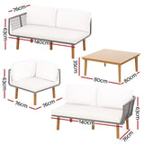 Gardeon 5-Seater Outdoor Sofa Set Wooden Lounge Setting Aluminum ODF-V-SOFA02-TK-ABCD
