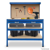 3-Layered Work Bench Garage Storage Table Tool Shop Shelf Blue TBL-3LY-WH-BU