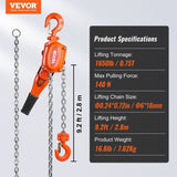 VEVOR Manual Lever Chain Hoist, 3/4 Ton 1650 lbs Capacity 10 FT Come Along, G80 Galvanized Carbon V952-CGSBHL34T10FT5KRRV0