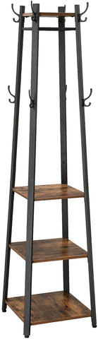 Coat Rack with 3 Shelves with Hooks Rustic Brown and Black V178-11697