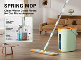 Premium Microfiber Flat Mop Bucket Set w/ Clean & Dirty Water Separation 360 Degree - Light Green V563-75254