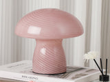 Stripe-Pure Leather Pink Retro Swirl Glass Mushroom Table Lamp - LED Bedside Night Light V888-ELOSUNG28093