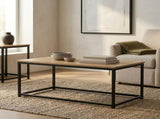 CARLA HOME Modern Rustic Coffee Table - Wood Top Metal Frame - Brown - Steel - Modern Coffee Table V178-36423