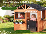 Keezi Kids Pretend Kitchen Wooden Cubby House Outdoor Playhouse Side Bench PLAY-WOOD-HOUSE-LW-AB