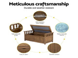 Gardeon Outdoor Storage Bench Box Wooden Garden Toy Tool Sheds Patio Furniture Brown ODF-OSB-WDL-BR