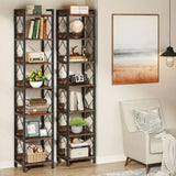 NNETMLT 78.7 Inch Extra Tall 7 Tier Skinny Bookcase, Rustic Brown V728-GR169929