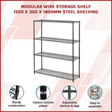 Modular Wire Storage Shelf 1500 x 350 x 1800mm Steel Shelving V63-841381