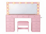 Artiss Dressing Table Charging Station LED Vanity Desk Set Stool Glass Top Make up Mirror Storage FURNI-L-DRESS08-PK-ABC