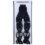 Mens Premium Convertible Suspenders Braces Clip On Elastic Y-Back Traditional Leather Tab - Polka V563-LXRYSUSPENDERS-PLKBLKWHT