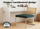 Artiss Dining Chairs Set of 2 Velvet Rattan Cantilever Green DINING-B-C01-VEL-GNX2