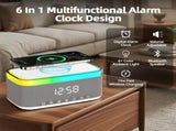 The wooden digital alarm clock features charging and is suitable for bedrooms and bedside tables. It V1192-AZ-W-25186