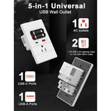 2X USB C Wall Outlet with GaN PD20W USB-C&USB-A&Retractable USB C/-Cables,Tamper-,15A 125V V1366-AZ2-W-14655