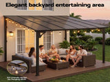 Instahut Gazebo Lean-To Pergola Garden Patio Polycarbonate 356cm X 275cm Brown GAZB-PLC-SRF-33X23-AB