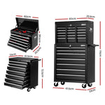 Giantz 16 Drawer Tool Box Cabinet Chest Trolley Toolbox Garage Storage Black TB-16DR-BK