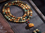 108 Bodhi Root Bracelet with Green Sandalwood Sachet, Textured by Time, Multi-Loop Zen Meditation V1232-PTSL001
