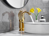Swan-Shaped Single-Handle Single-Hole Vessel Faucet Deck-Mounted Bathroom Sink Faucet, Tall Model, V1107-113-27091-ROS-33CM