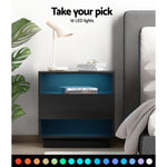 Artiss Bedside Table LED with 2 Shelves - HANA Black FUR-R-BS-LED-01-BK