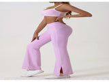 Pink Flared Leggings & Sports Bra Set - Breathable & Stretchy Activewear for Yoga, Running & Gym V888-ELOSUNG20094