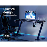 Artiss Gaming Desk Computer Desks LED Light 140CM GTABLE-B-RGB-140-BK