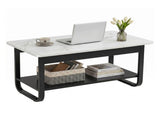 Artiss Coffee Table 2-Tier 80CM Marble Finish Shelf Black&White FUR-Z-COF-06-WHBK