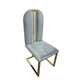 2X Dining Chair Stainless Gold Frame & Seat Blue Fabric V43-DC-FNC