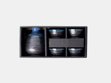 Sake Set for Four 280ml Black Bright Blue Drip Glaze V637-C1088