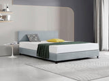 Linen Fabric Queen Bed Deluxe Headboard Bedhead - Stone Grey V63-839581
