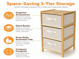 3 Drawer Bamboo Storage Chest Fabric Drawers Multi-Purpose Organiser for Bedroom Bathroom Laundry V1181-HO0421-NEW