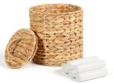 Wicker Trash Can with Lid, Handwoven Water Hyacinth Waste Basket with 100 Bags, Natural 1.3 Gal V1188-MS-721-193