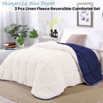Shangri La Blue Depth Sherpa Fleece Reversible 3 Pcs Comforter Set Queen V442-KIT-COMFORTER-SHERPAFLEECE-BLUEDEPTH-QS