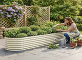 Green Fingers Oval Raised Garden Bed Galvanised Planter Box Rust Resistant 240x60x45cm White GB-OVAL-2406045-WH