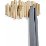 Wooden Wall Coat Rack with 5 Retractable Hooks, 37.1 x 16.5 x 4.4 cm V1188-MS-520-042
