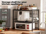 Artiss Kitchen Bakers Rack 40-60CMX78CM Metal Microwave Stand Black KR-MEL-2S-64-BK