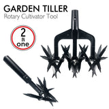 2-in-1 Garden Rotary Cultivator Tool with Star Wheel Spike Design for Soil Loosening, Weeding, and V1341-ZY-F4V35QJH-BLACK