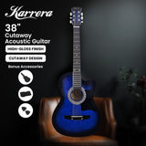 Karrera 38in Cutaway Acoustic Guitar with Carry Bag - Blue Burst CC38-SBU