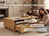 Artiss Coffee Table 90cm Center Table Fluted Drawers Open Shelf Spherical Solid Legs Wood FUR-Z-COF-08-WD