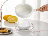 Small Enamel on Steel Saucepan Milk Pot Butter Warmer with Wooden Handle, Stove Top Soup Pot for V1370-AZ4-04233