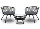 Gardeon 3PC Bistro Set Outdoor Furniture Rattan Table Chairs Patio Garden Cushion Black ODF-BISTRO-ROUND-BK