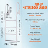 Dock Ladder, Flip-Up 4 Steps, 159 kg Load Capacity, Aluminum Alloy Pontoon Boat Ladder with 50.8 mm V952-MTZTSFSJFHXJDNMHPV0