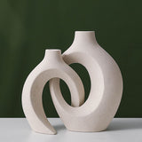 Hollow Ceramic Vase Set of 2,Style Round Nordic Mid Century Modern Aesthetic Decorative Vase for V1192-AZ-W-15845