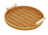 Woven Serving Tray Decorative Multipurpose Round Serving Basket with Dual Handles Fruit Bread V1294-YM0901-3117240149911