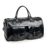 Black PU Leather Travel Duffel Bag - Multifunctional Overnight Gym Bag with Spacious Compartments V888-ELOSUNG15013